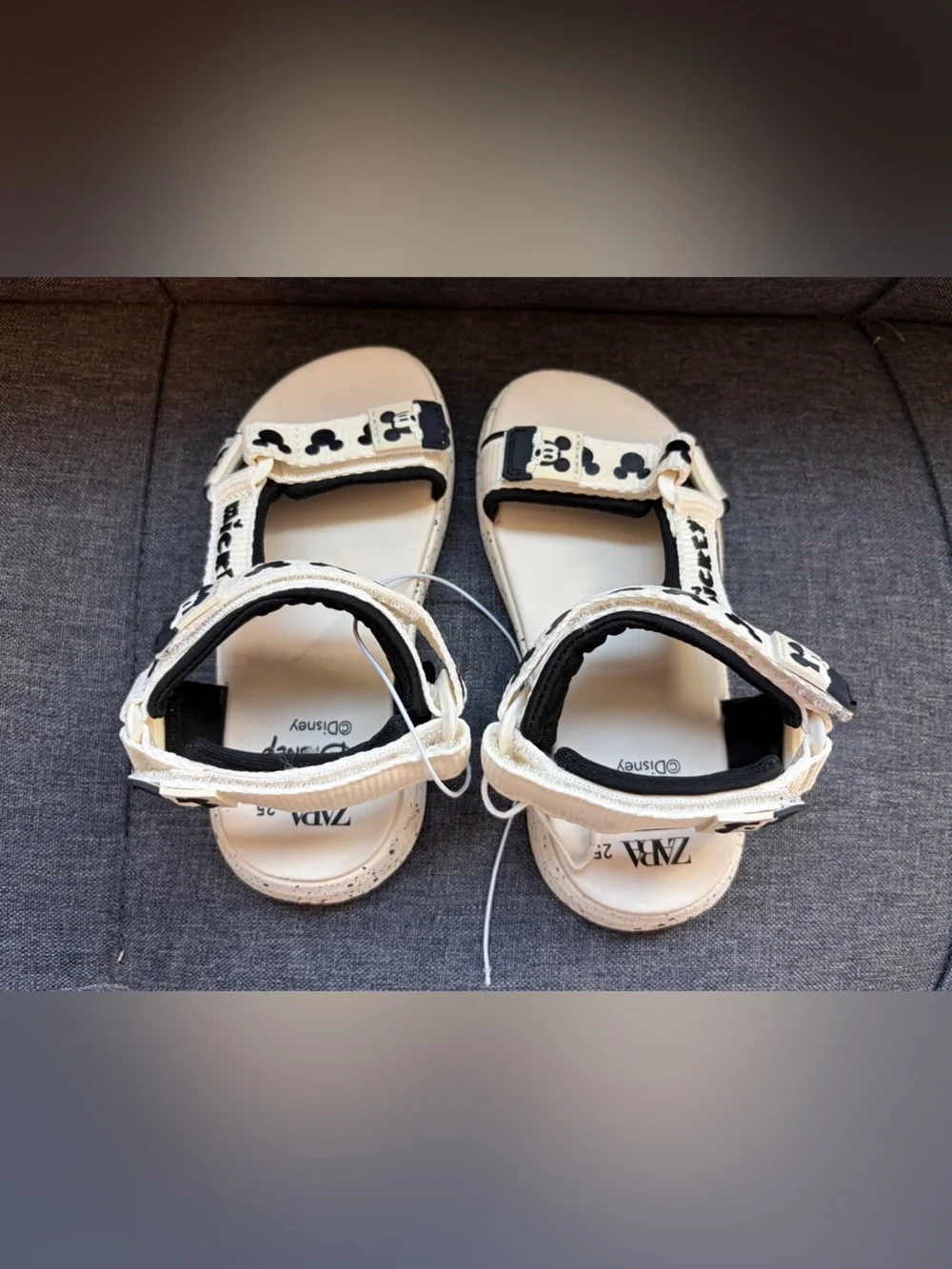 Zara Beige and Black Kids Mickey Sandals size US 8.6 toddler  unisex EU 25